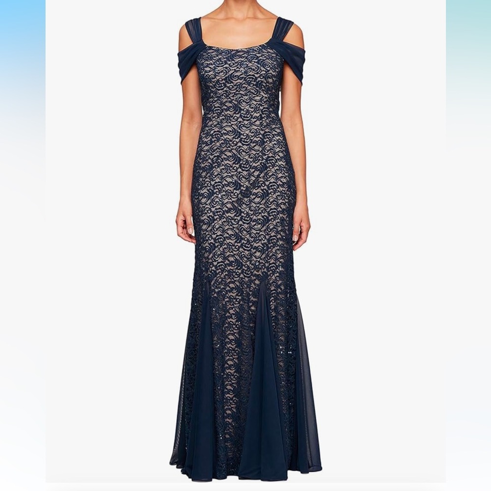 Alex Evenings Women's Long Cold Shoulder Wedding Guest Gown size 10
